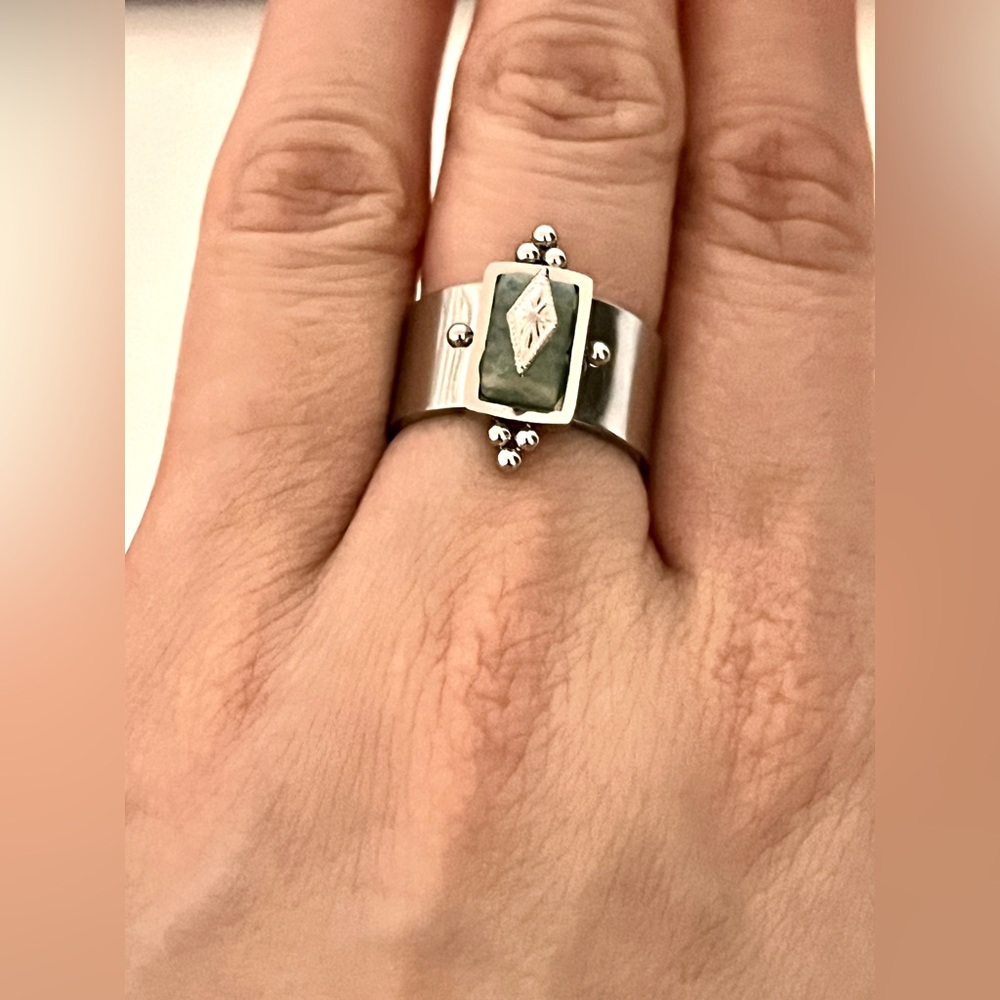 La Suerte Amazonite Ring 925 Sterling Silver, Size 7